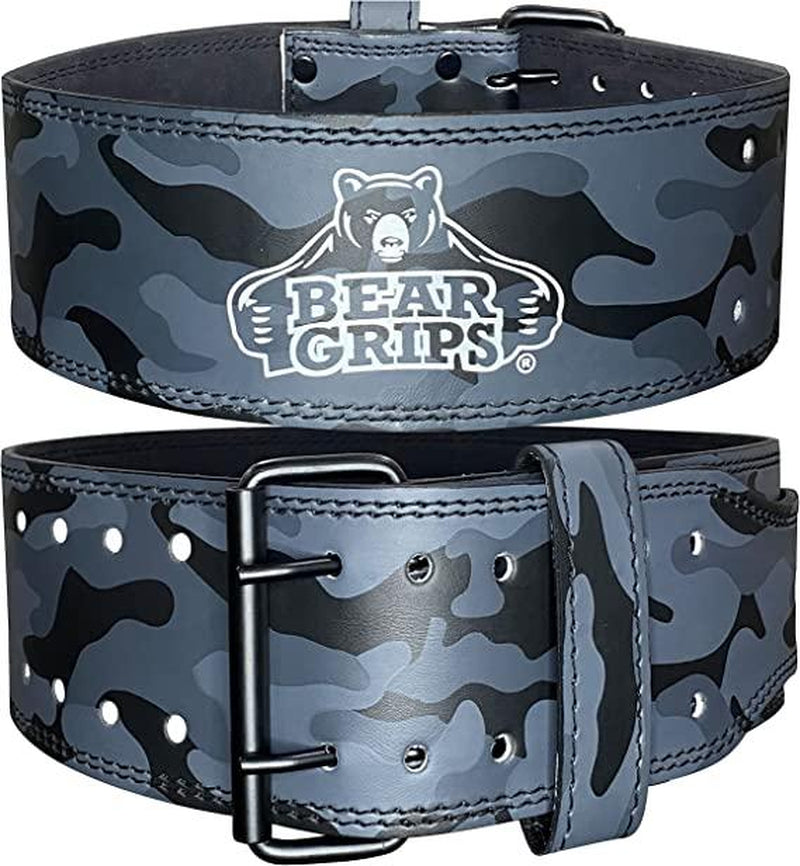 Bear Grips Leather Weightlifting Belt with Steel Buckle - 5Mm Double Prong Weight Lifting Belt - 4" Wide Home Gym Equipment Adjustable Belt for Powerlifting Squat Deadlift, XS-XL