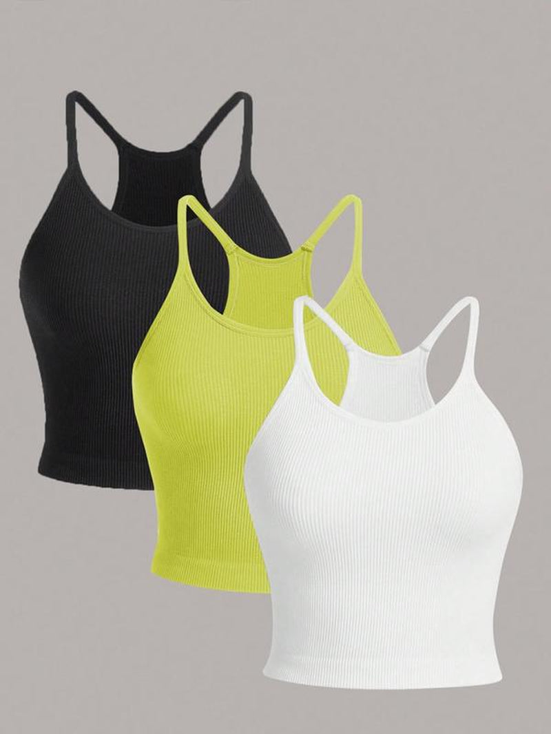 Women'S Solid U Neck Sports Vest, Sporty Comfy Sleeveless Crop Top, Gym Tops, Workout Tops, Women Sport & Outdoor Clothing for Yoga Gym Workout