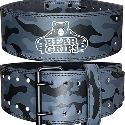 Bear Grips Leather Weightlifting Belt with Steel Buckle - 5Mm Double Prong Weight Lifting Belt - 4" Wide Home Gym Equipment Adjustable Belt for Powerlifting Squat Deadlift, XS-XL