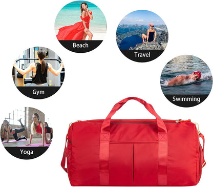 Sports Gym Duffle Travel Workout Bag for Men & Women with Shoe Compartment, Wet Pocket (Red)