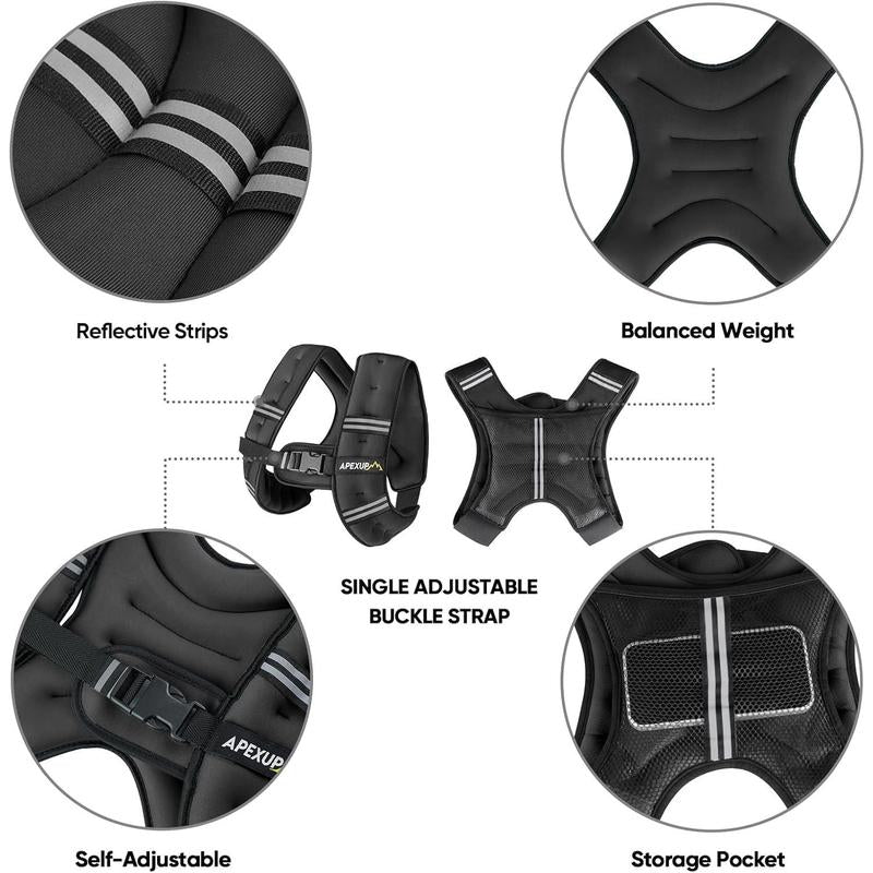 APEXUP Weighted Vest Men 5Lbs/10Lbs/15Lbs/20Lbs/25Lbs/30Lbs Weights with Reflective Stripe, Weighted Vest for Women Workout Equipment for Strength Training Running