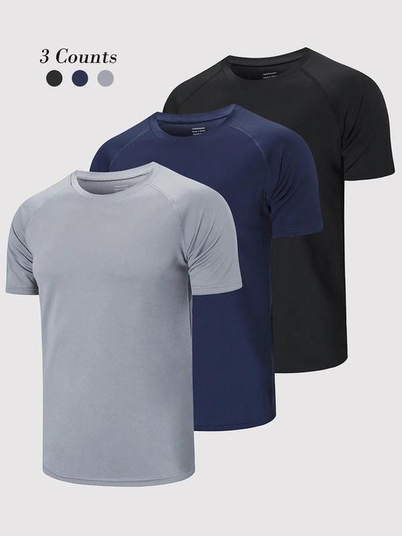 Men'S round Neck Raglan Sleeve Sports Tee, Streetwear Quick Drying Breathable Sporty Crew Neck Short Sleeve T-Shirt, Gym Clothes, Gym Clothing, Menswear