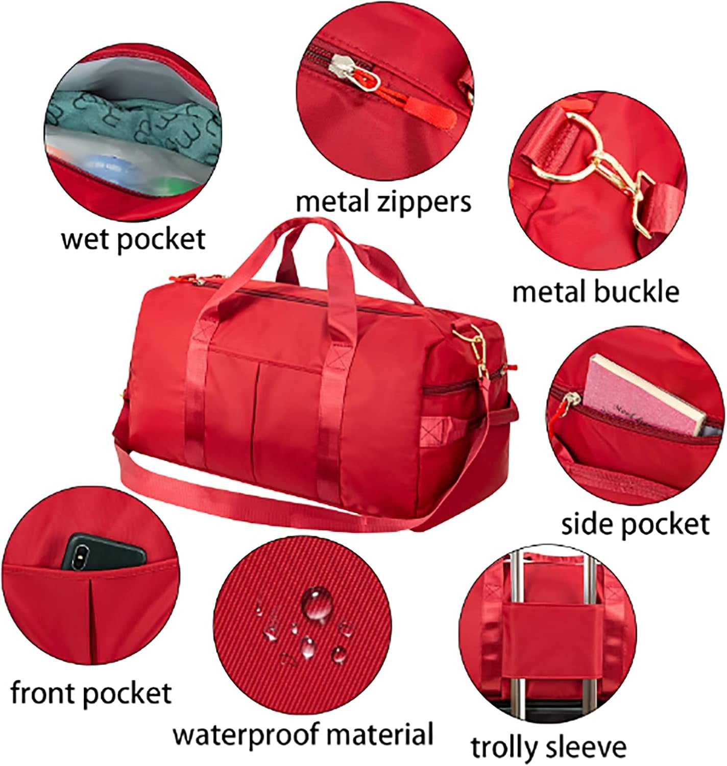 Sports Gym Duffle Travel Workout Bag for Men & Women with Shoe Compartment, Wet Pocket (Red)