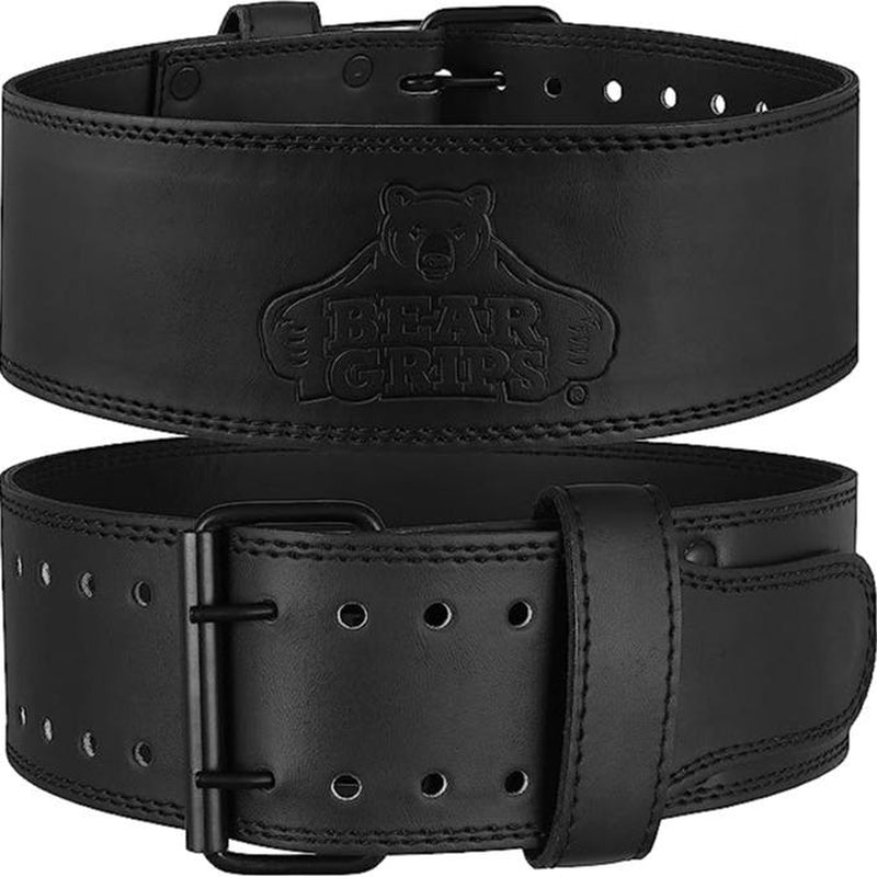 Bear Grips Leather Weightlifting Belt with Steel Buckle - 5Mm Double Prong Weight Lifting Belt - 4" Wide Home Gym Equipment Adjustable Belt for Powerlifting Squat Deadlift, XS-XL