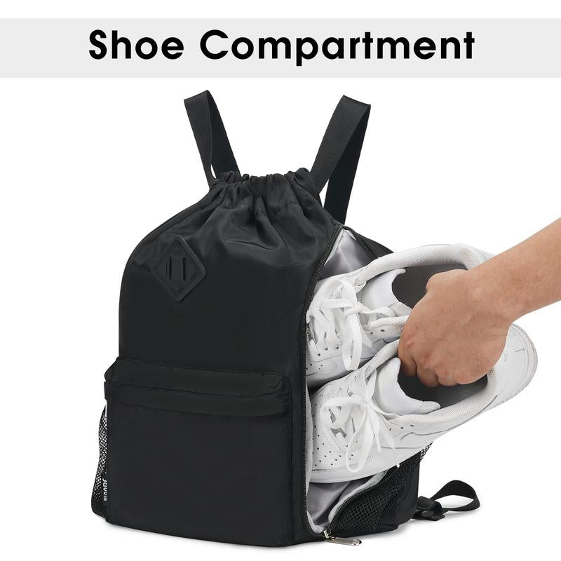 WANDF Drawstring Backpack Sports Gym Bag with Shoes Compartment