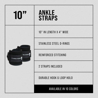 Gymreapers Ankle Straps (Pair) for Cable Machine Kickbacks, Glute Workouts, Lower Body Exercises - Adjustable Leg Straps with Neoprene Padding