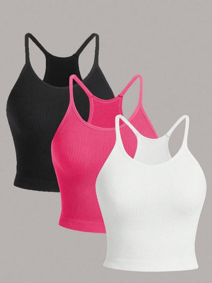 Women'S Solid U Neck Sports Vest, Sporty Comfy Sleeveless Crop Top, Gym Tops, Workout Tops, Women Sport & Outdoor Clothing for Yoga Gym Workout