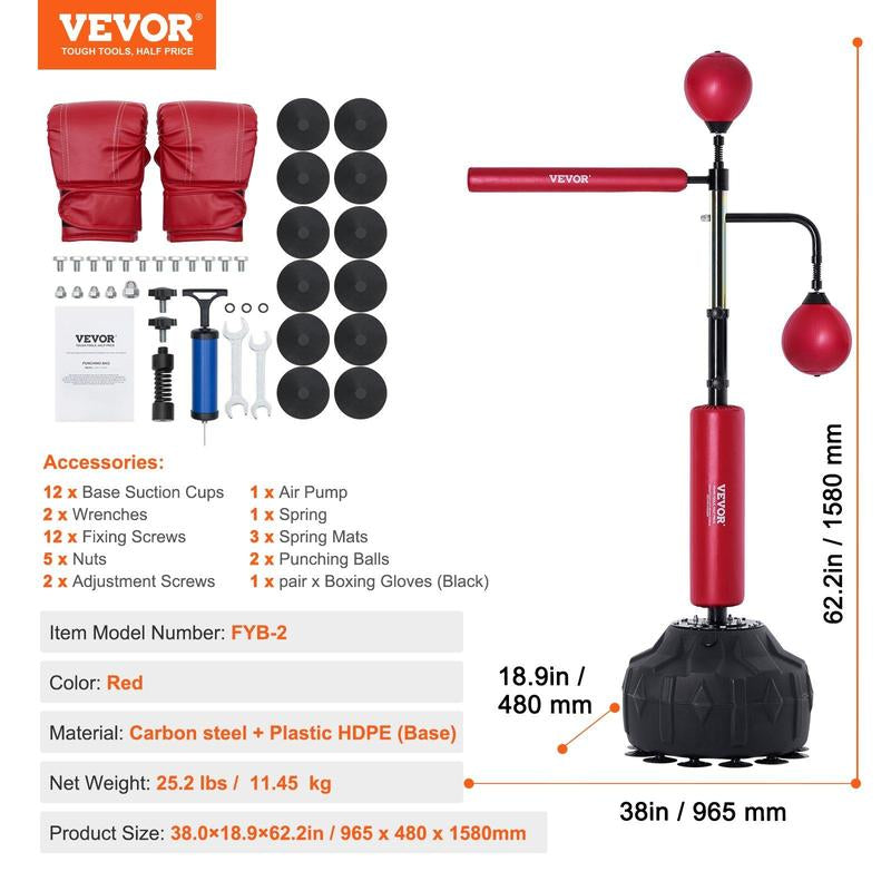 VEVOR Boxing Speed Trainer, Punching Bag with Stand, Reflex Boxing Bag Height Adjustable Free Standing Strike Bag Set with Gloves, Workout Speed Bag for Home Gym Training