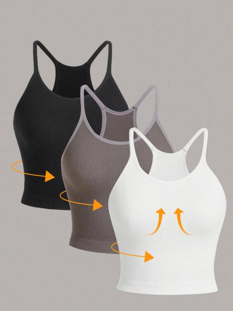 Women'S Solid U Neck Sports Vest, Sporty Comfy Sleeveless Crop Top, Gym Tops, Workout Tops, Women Sport & Outdoor Clothing for Yoga Gym Workout