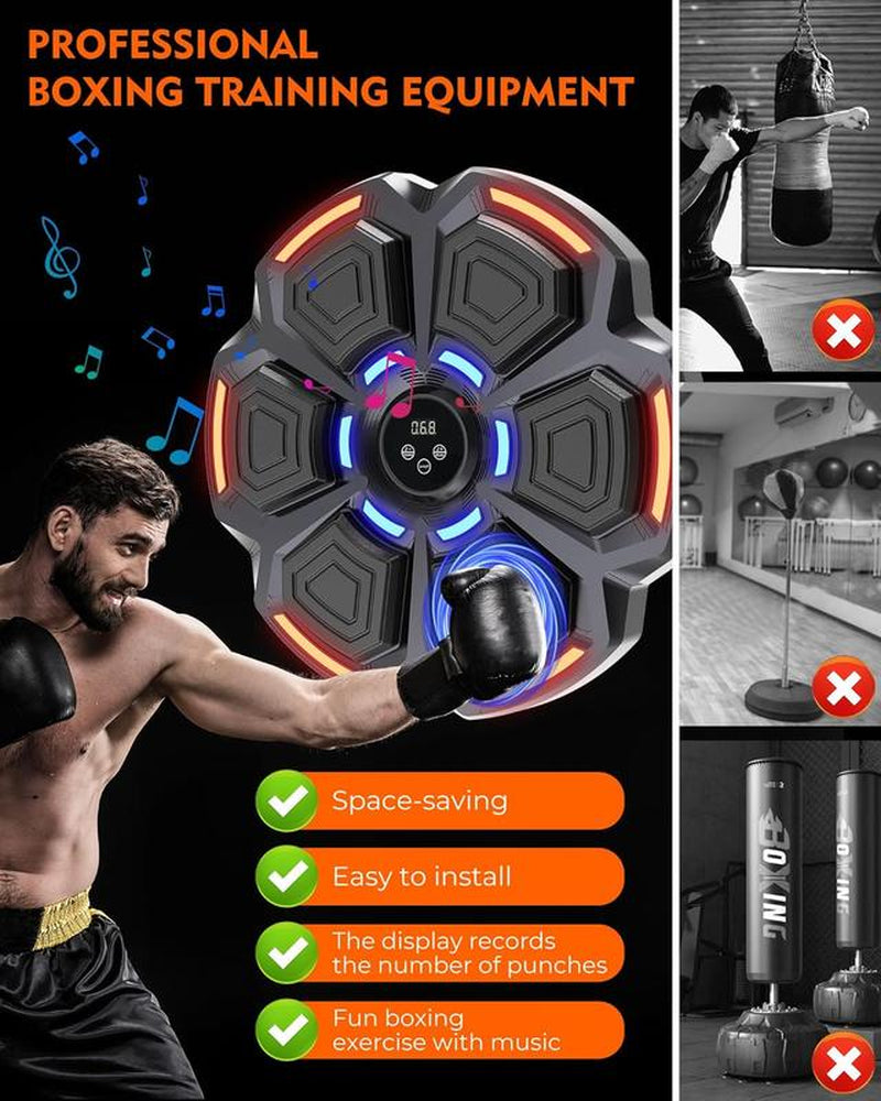 Snawowo Music Boxing Machine for Adults, Bluetooth Music Punching Machine with Gloves, Electronic LED Boxing Machine Wall Mounted Music, 9 Modes & 9... Music Boxing