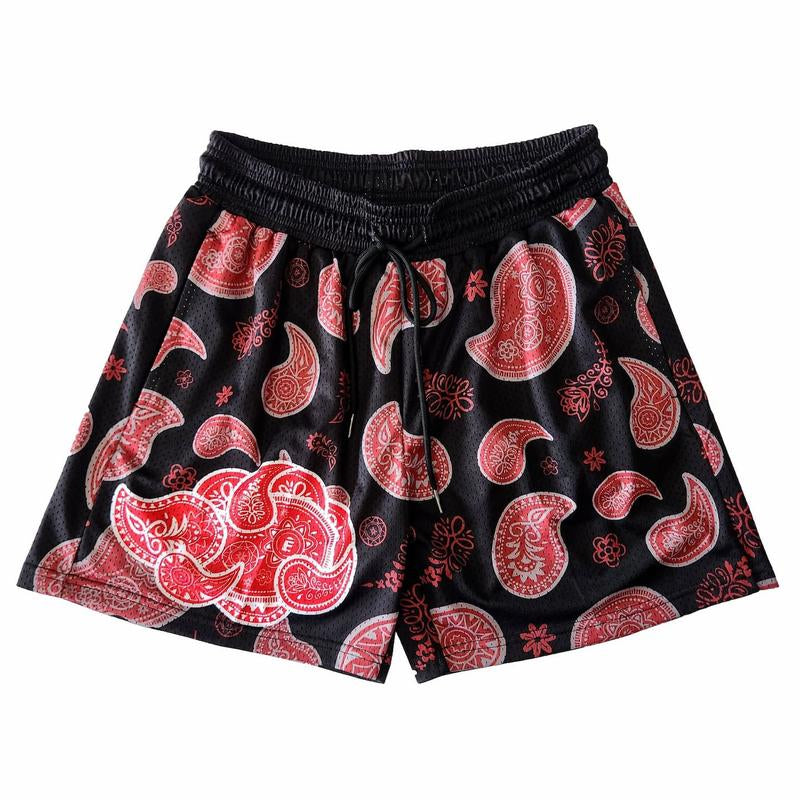 Naruto Gym Shorts with Akatsuki Paisley Design